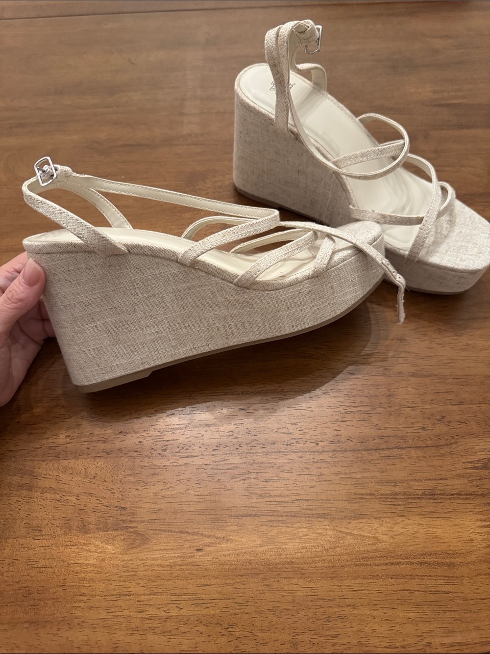 Wild Fable Beige Linen Platform Wedge Sandals – Strappy Women's Summer Heels